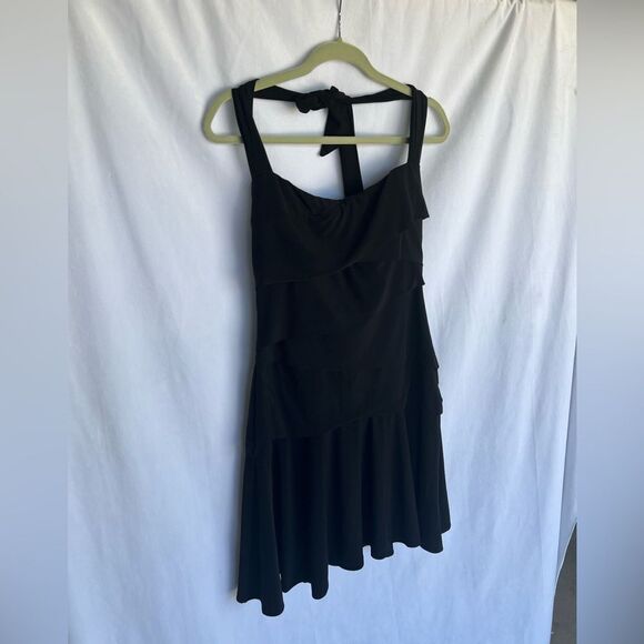 White House black market Black halter evening dress Ruffle dress size 12 - Picture 4 of 7